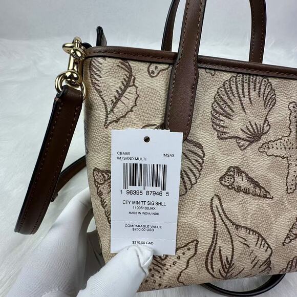 Coach City Mini Tote Bag In Signature Canvas With Shell Print CBM65 Gold/Sand - Picture 5 of 11